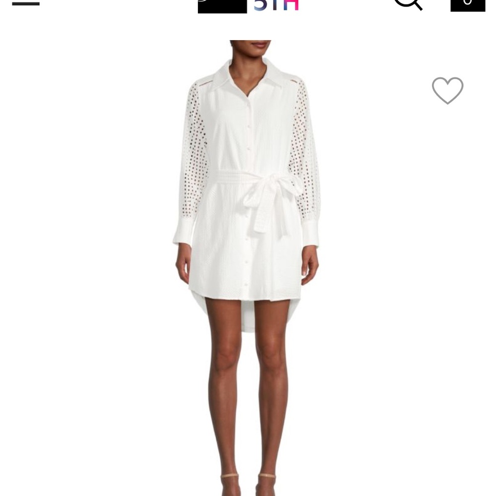 EMMIE ROSEWoven Belted Shirt Dress with Schiffli Embroidery Sleeve Detail XS